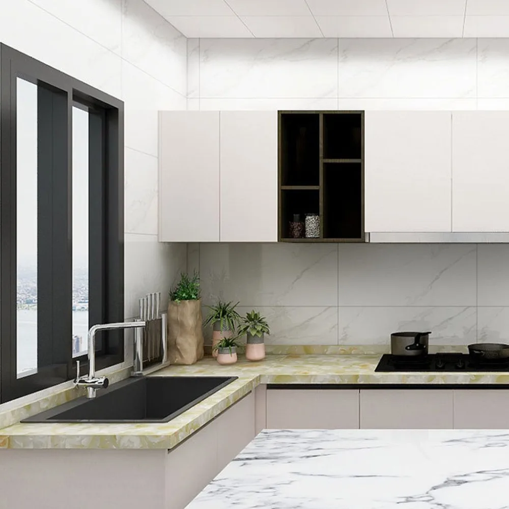 Marble Look Waterproof  Wallpaper Wall Gold Self-Adhesive Tile Sticker Waterproof Wall Tape Strip Floor Decoration #2d09 (3)