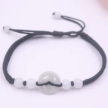 

Real Natural Jade Jadeite Bracelet White Coin For Women And Men Baby Weave Lucky Bracelet 6.3''L