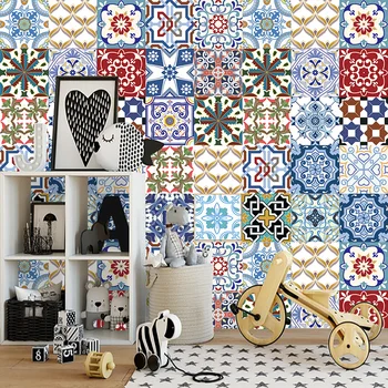 Colorful Moroccan Style Strip Wall Stickers Kitchen Waist Line Wallpaper Home Decor Waterproof Peel Stick PVC Art Wall Decals