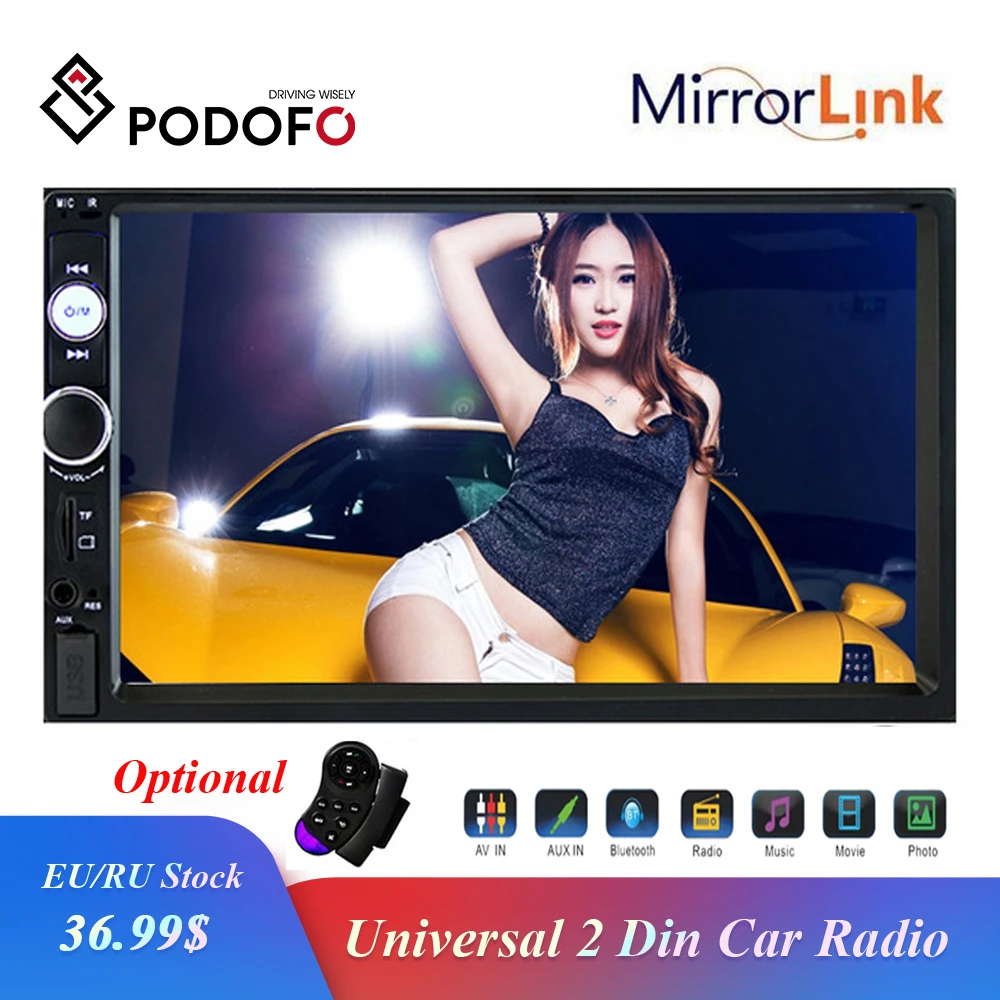 Podofo 2 din Автомобильный Радио 7 "HD сенсорный экран Mirrorlink Авто Радио Bluetooth стерео Мультимедиа MP5 плеер заднего вида камера