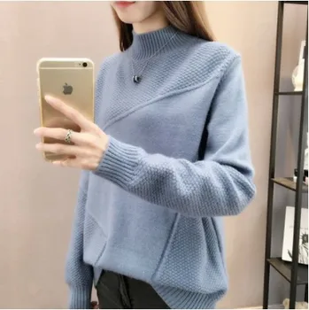

Women Autumn Winter Tops Gray color Style Loose Twist Knitted Short Design Pullover Turtleneckwhite color