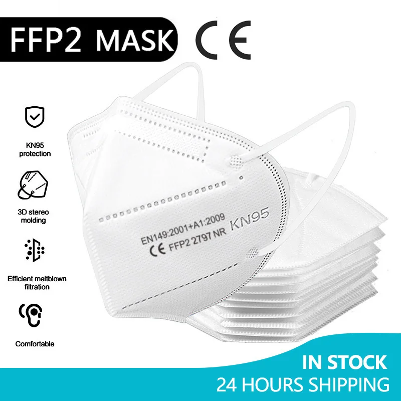 FFP2mask 5 Layers KN95 Facial Mask 5-200PCS FFP2 Mascarillas Negras CE Approved FPP2 Adult Reusable Protective Masks Filter | Красота и
