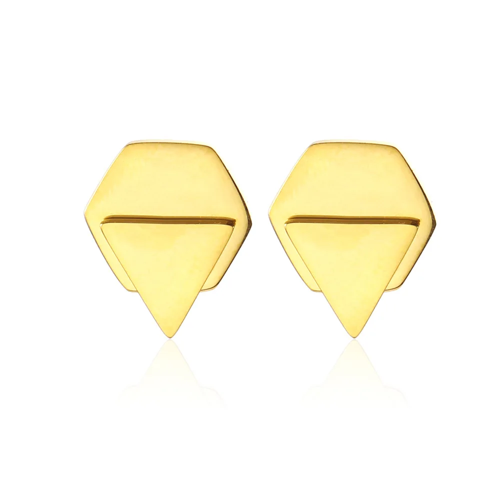 

Geometry Simple liu fang kuai Triangular Piercing Ear Stud Titanium Steel 18K Gold Plated Double Layer Earrings Literature And A
