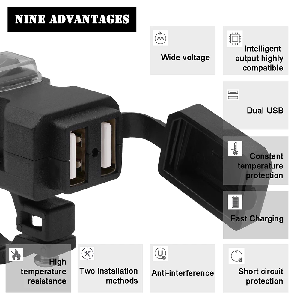 Универсальный QC3.0 двойной USB порт мотоцикл зеркало заднего вида зарядное устройство на руль мотоцикл 12 В адаптер питания Разъем для iphone