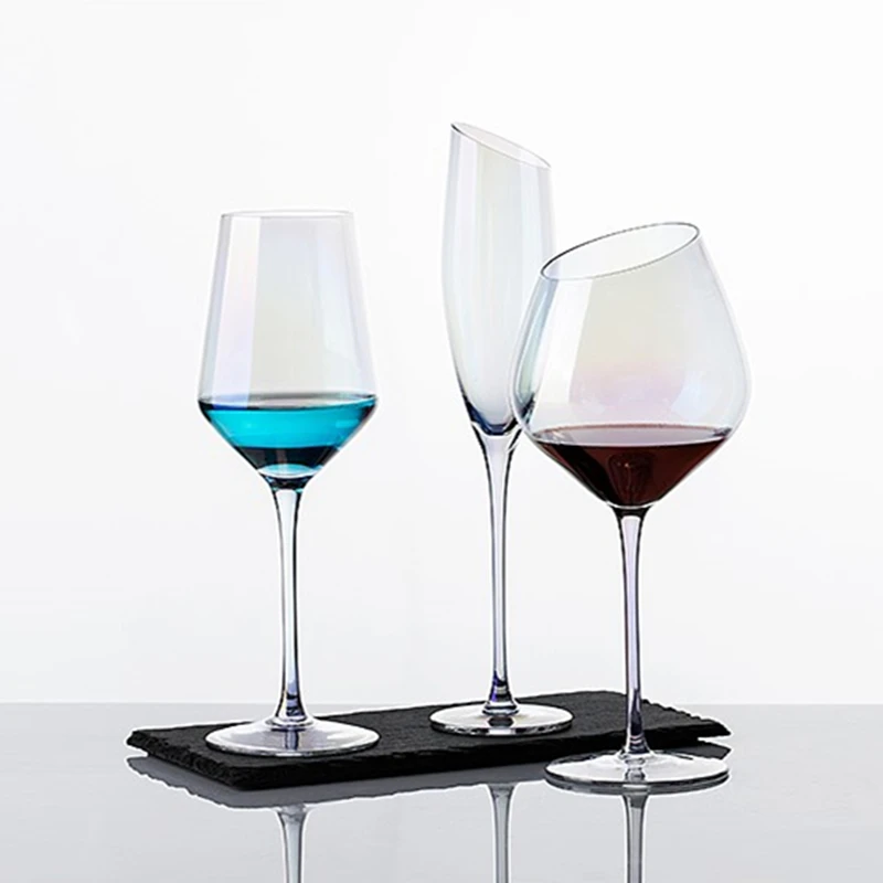 Colorful Wine Cup Nordic Creative Tall Diagonal Rainbow Crystal Glass Bar Home Whiskey Vodka Champagne Glass Drinking