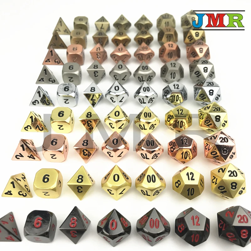 7pcs dies Dados металла для ролевой игры набор D4 D8 D10 % D12 D20 ролевые Настольная игра