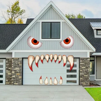 

2 Sets Of Halloween Scary Eyes Fangs Party Decoration Grimace Window Wall Decal Sticker Party Scary Decoration HW023