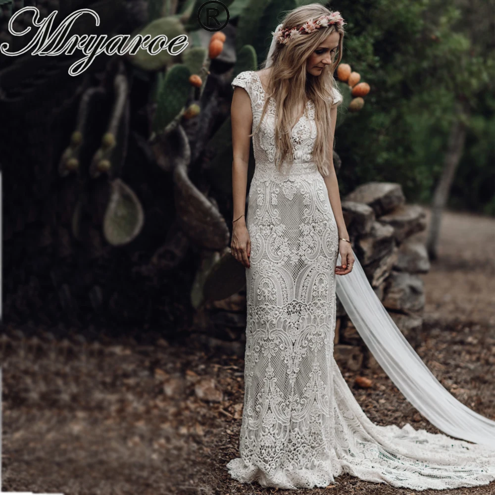 Mryarce Unico Sposa Del Merletto Dell'annata Del Crochet Boho Abito Da Sposa  Cap Maniche Aperto Indietro Della Boemia Abiti Da Sposa|Wedding Dresses| -  AliExpress