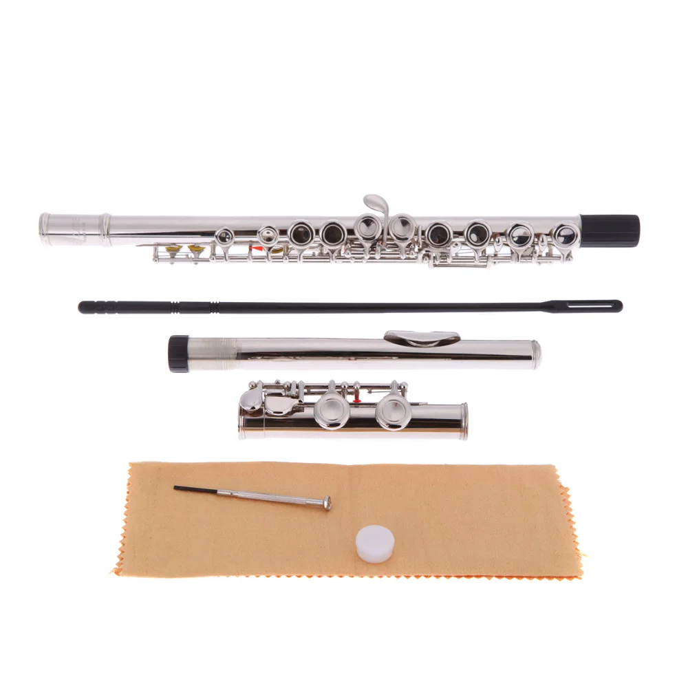 

Western Concert Flute Silver Plated 16 Holes C Key Cupronickel Woodwind Instrument with Cork Grease