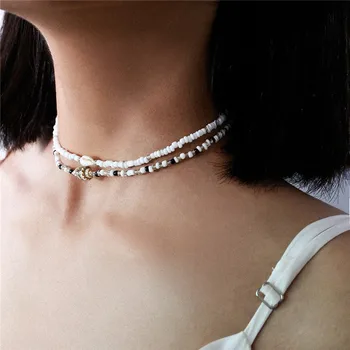 

Ocean Frosty Geometric Mixed Color Beads Separable 2 Layered Conch Shell Choker Necklace Beads Conch Shell Choker Necklace