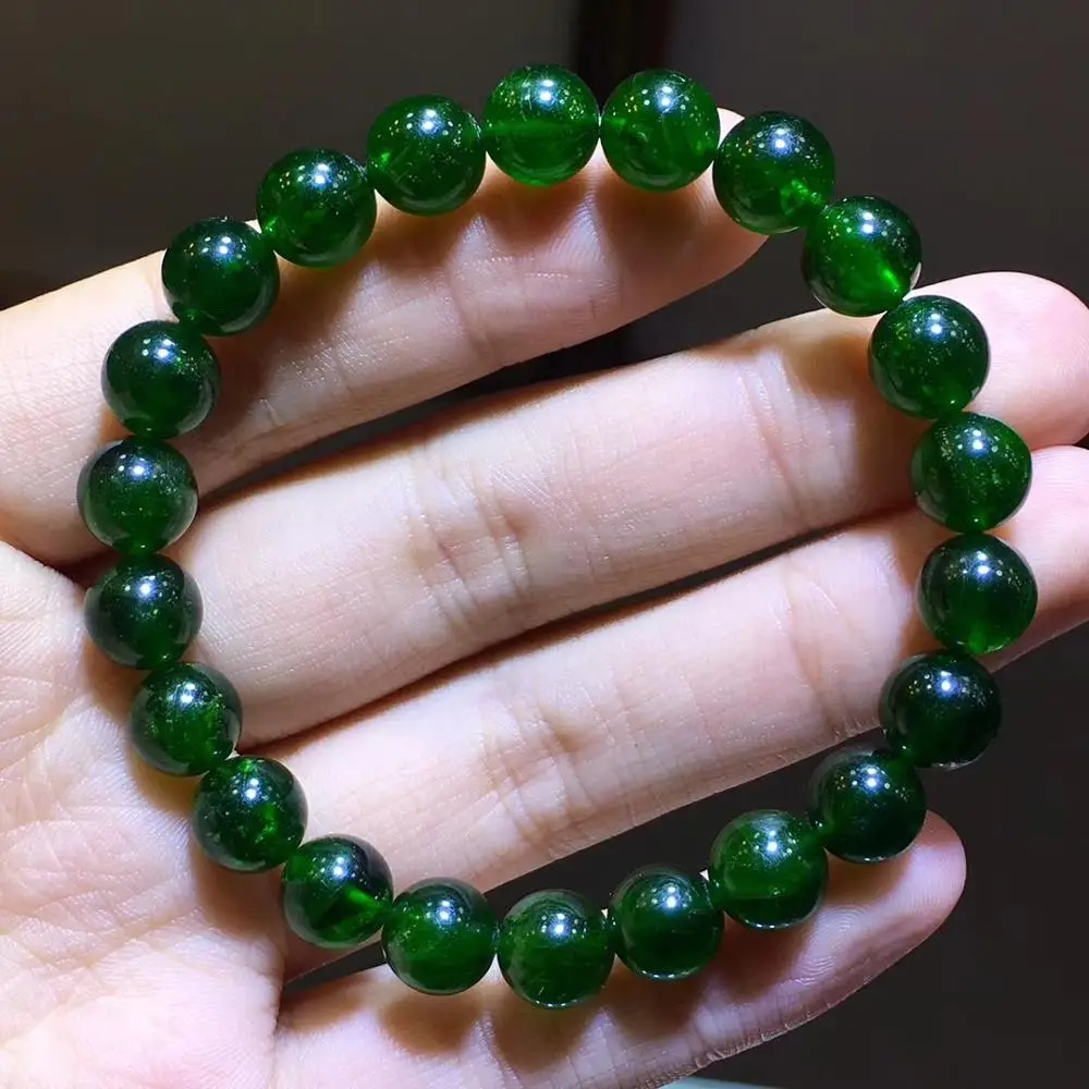 

100% Natural Green Diopside Quartz Crystal Clear Round Beads Bracelet 8.7mm Women Men Gift Rare Reiki Stone Rare AAAAA