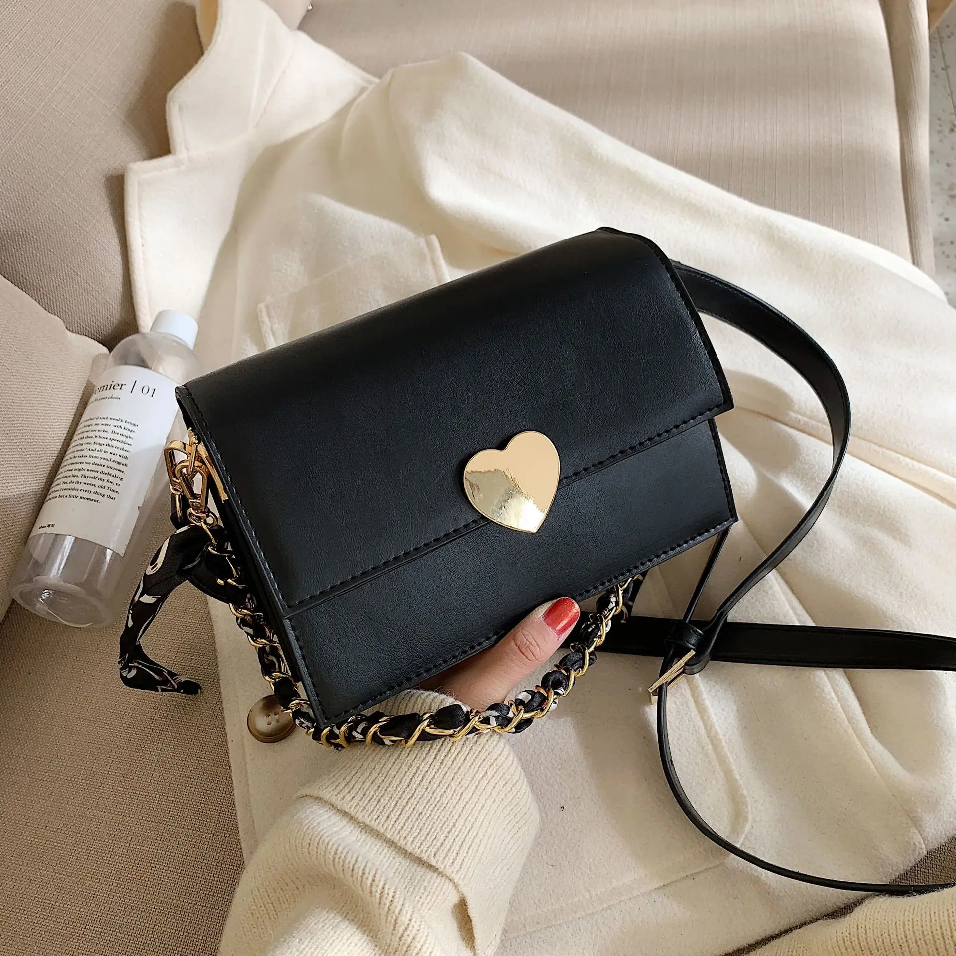 

Bag Women's 2019 on New Style Fashion Korean-style Popular Shoulder WOMEN'S Bag France Non-mainstream Oil Skin Square Sling Bag