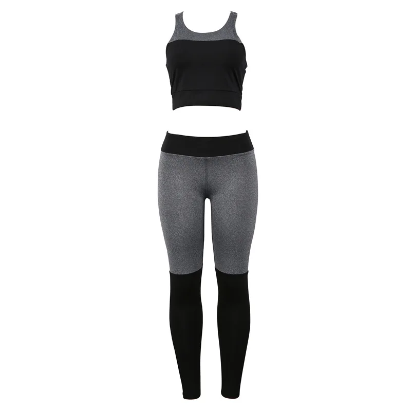 Женский спортивный костюм для фитнеса, занятий йогой, спортивный костюм, открытая спина, сексуальная одежда для спортзала, одежда для бега, майка, леггинсы - Цвет: Серый