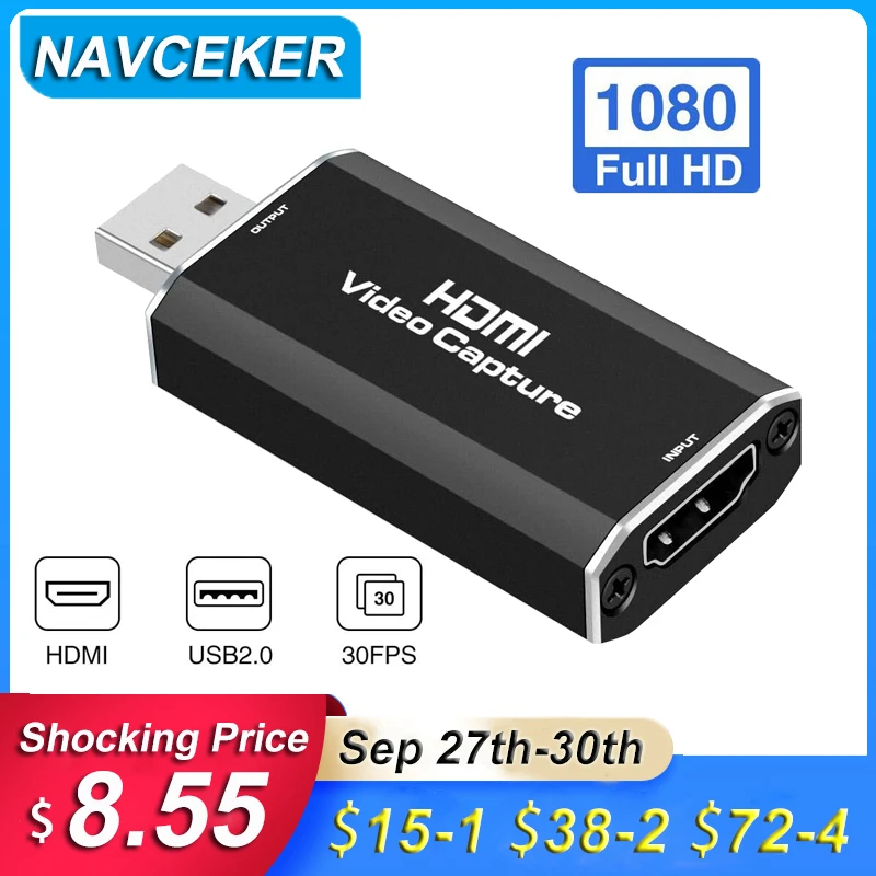 HD 1080P Mini USB 2.0 HDMI Monitor Convertitore Video Capture CARD registratore per PC 