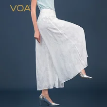 VOA משי תה לבן רקמת ג 'ו של הולו 100% תות משי צלעות ob אלכסוני תיק buttonwide רגל חצאית מכנסיים k1262(China)