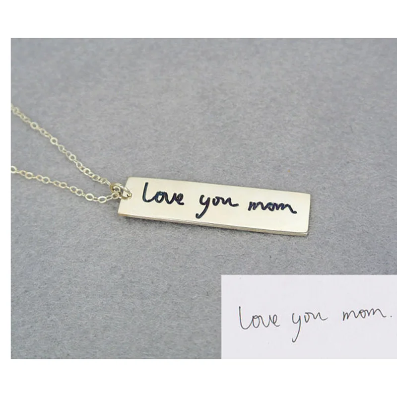

Wholesale Handwriting Bar Necklace Engraved Sterling Silver Name Tag Custom Signature Personalized Jewelry Mother's Gift
