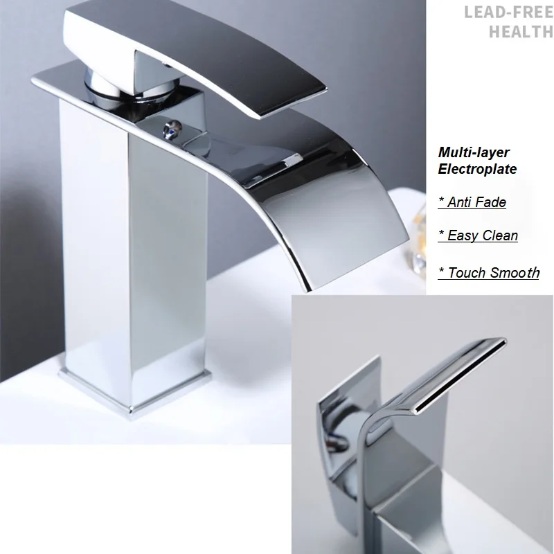 Waterfall Basin Sink Faucets Mixer Tap Water Stainless Steel Bathroom Accessories Black Chrome