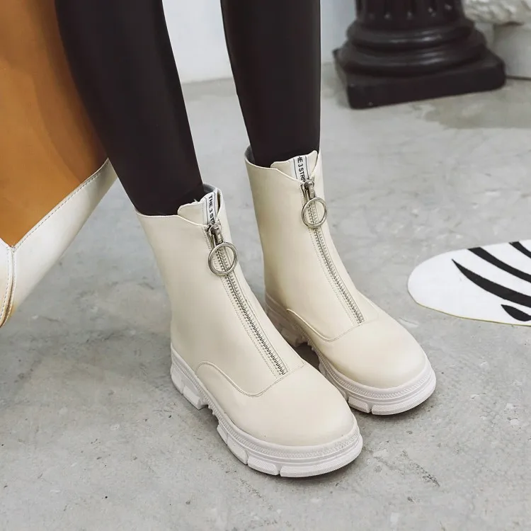 

PXELENA Sreet Women Punk Goth Combat Ankle Boots 2019 Autumn Designer Front Zip Chunky Platform Creepers Comfort Shoes Lady Red