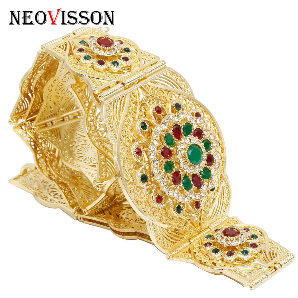 

NEOVISSON Morocco Chic Caftan Crystal Waist Belt for Women Ethnic Wedding Body Jewelry Holland Gold Color Metal Waist Chain