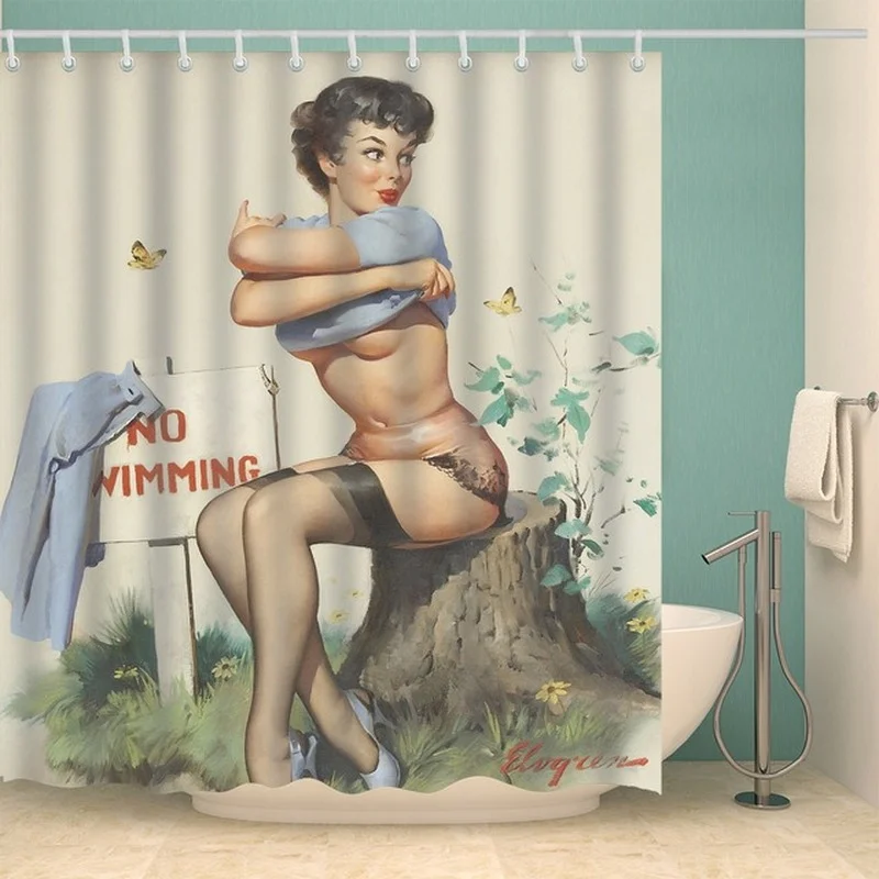 Girl Bathroom Curtain 3D Printed Sexy Woman Shower Curtains with 12 Hooks Waterproof Polyester Shower Curtain Waterproof shower curtains
