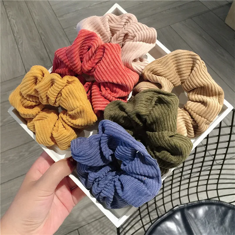 Autumn and Winter Women Warm Corduroy Big Hair Scrunchies Solid Soft Vintage Hair Gums Striped Fabric Rubber Bands For Hair Bun компьютерное кресло для геймеров arozzi verona signature soft fabric gold logo verona sig sfb gd