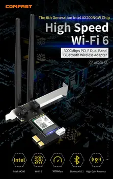 

High Speed WIFI 6 Pcie card wifi adaptor network card 3000M AX200 Dual Band Bluetooth 5.1 wireless receiver ethernet for desktop