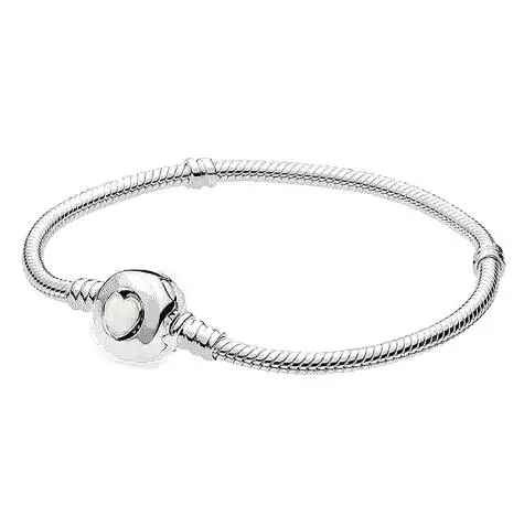 Серебряный браслет из натуральной 925 пробы, белый чудесный браслет с застежкой в виде сердца и змеи, браслет с подвеской из бисера, модные ювелирные изделия Diy