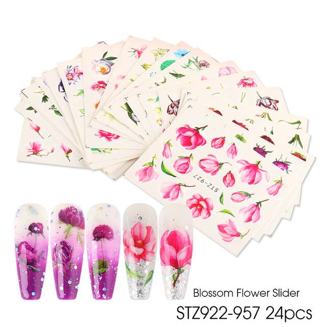 Mixed Stickers for Nails Rose Flowers Butterfly Water Decals Nail Art Decoration Slider Polish Foil Paper Tips CHSTZ930-969