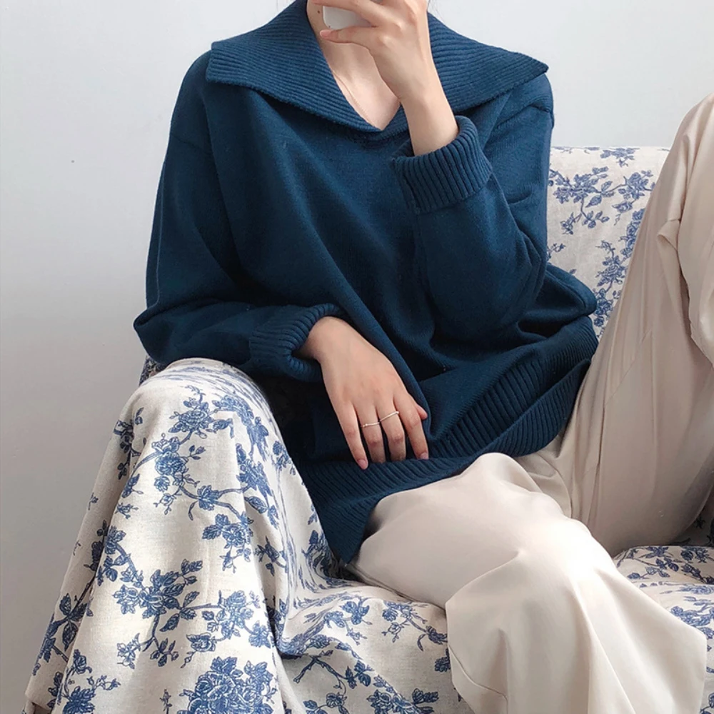 Werynica Long Sleeve Autumn Winter Sweater Women Korean Style Knitted Oversize Pullover Jumper Fashion Female | Женская одежда