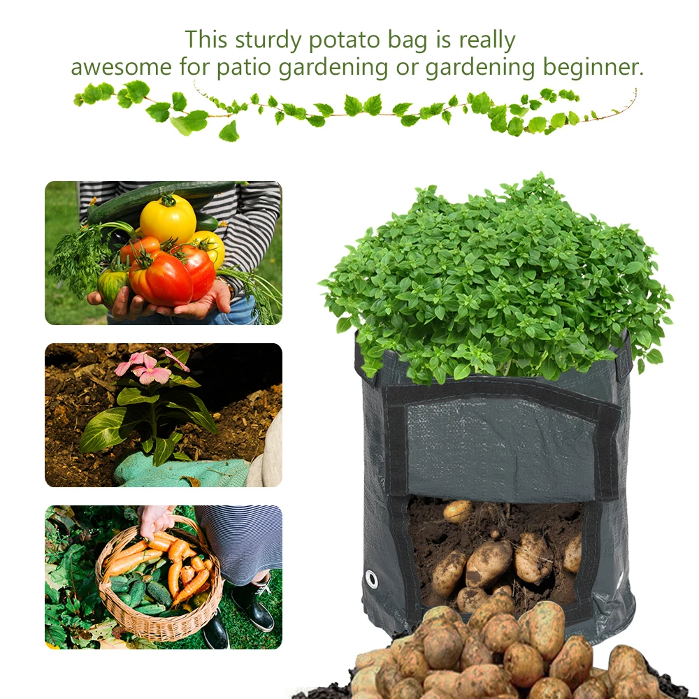 Potato Grow Bag with Handles Fabric Pouch 7 Gallon PE Grow Bag for Growing Tomato Vegetable Gardening Accessory