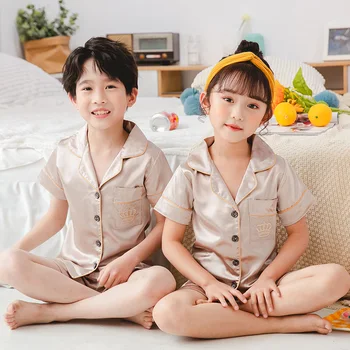 

Kids pyjamas satin Children's Pajamas 2020 Summer Sleeve short PJS Girls Sleepwear Set Boys Silk Pajamas Suit for Kid homewear