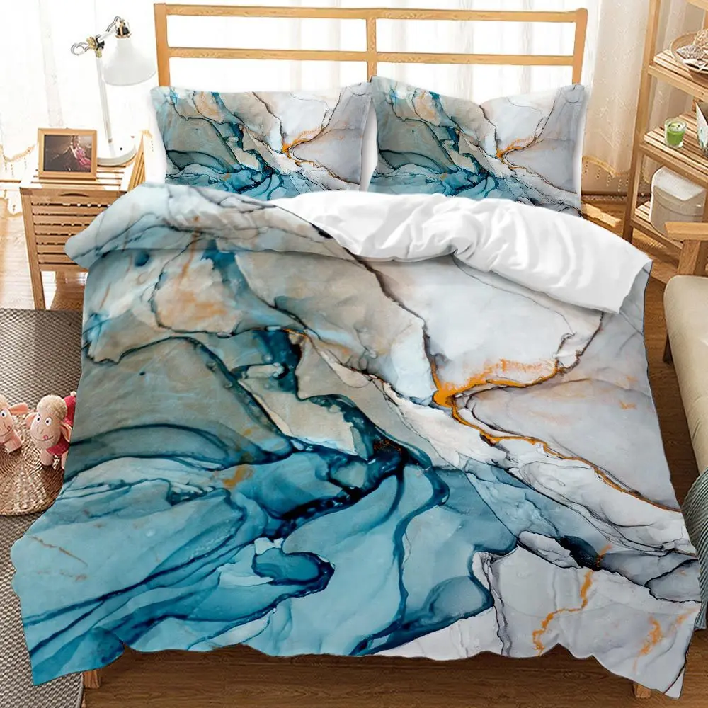 

Girly Marble Duvet Cover Set Colorful Comforter Bedding Set Abstract Quilt Cover with Pillow Cover for Bedroom Decor Bed Set