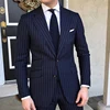 2 Piece Pinstripe Men's Suit Slim Fit for Formal Wedding Tuxedo Notched Lapel Navy Blue Striped Business Groom Male Fashion 1