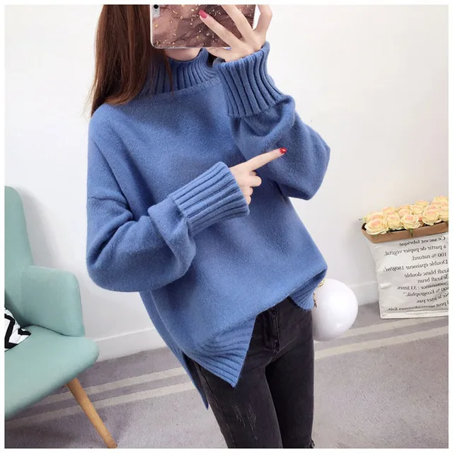Eachin Women Winter Fashion Warm Turtleneck Sweaters Korean Loose Long  Sleeve Knitted Pullover Tops Cute Red Christmas Sweater - Pullovers -  AliExpress