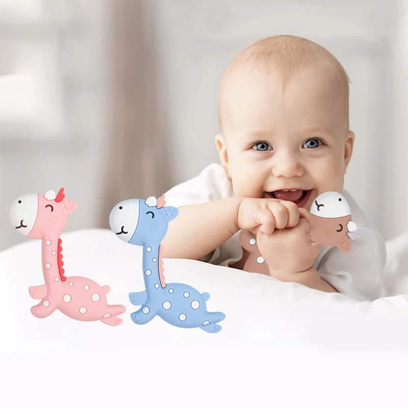 

Cartoon Baby Silicone Teethers Food Grade Giraffe Shape 3C Certification Silicone Teething Toy Nursing Pacifier Gift for Newborn