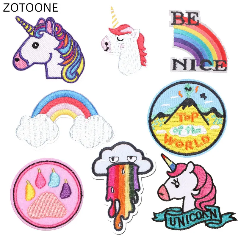 

ZOTOONE Unicorn Patch Iron on Transfer for Jackets Hats Embroidery Patches Round Badges for Kids DIY Sewing Clothing Appliques D