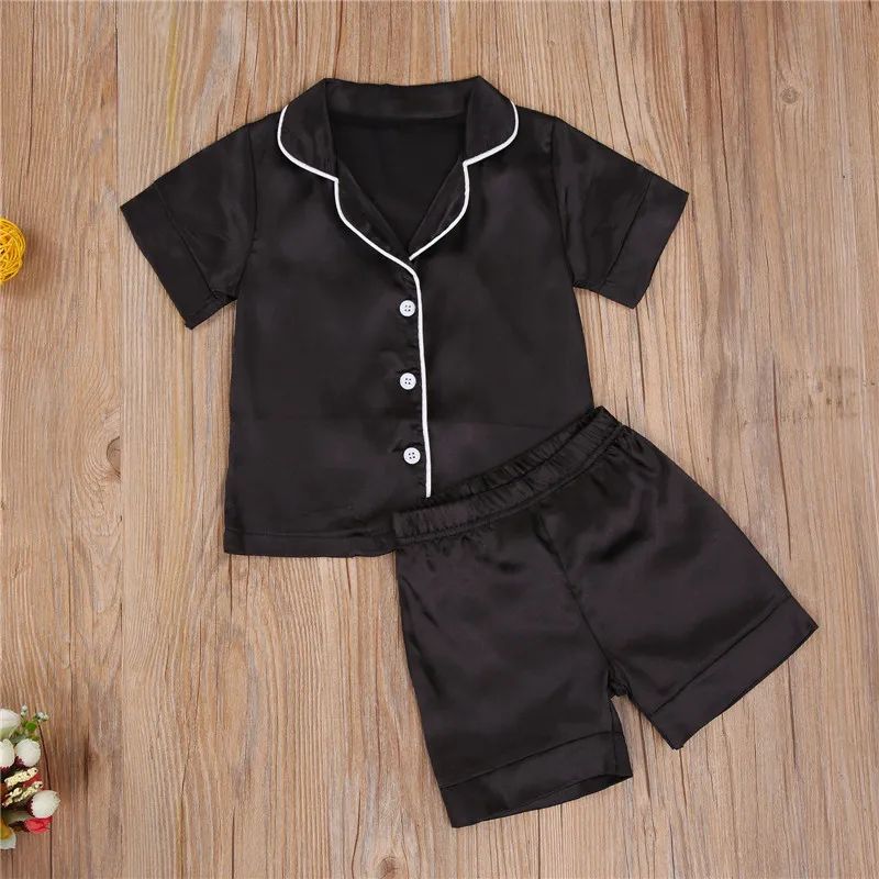 Cotton Pajamas Set Baby Boy Satin Silk Pajama Sets Sleepwear Long Sleeve Top Pants 1-7Y Toddler Kids Children Summer Fall Casual Nightshirt
