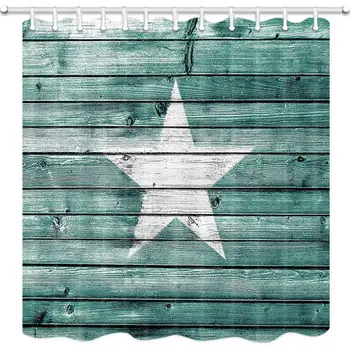 

Farmhouse Rustic Wooden Pentagram Shower Curtain with Hooks, 3D Digital Printing West Texas Country Star on Barn Wood Plank Bath