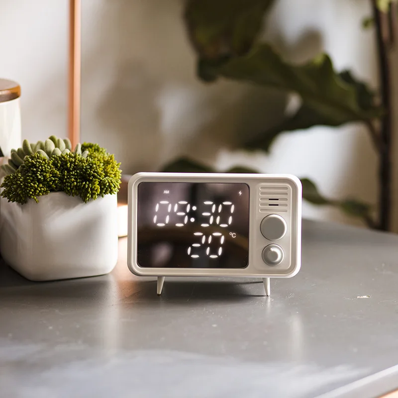 

Portable Mini TV Rectangle LED Big Screen Smart Alarm Clock with Night Light Recordable Voice Creative Bedroom Bedside Clock