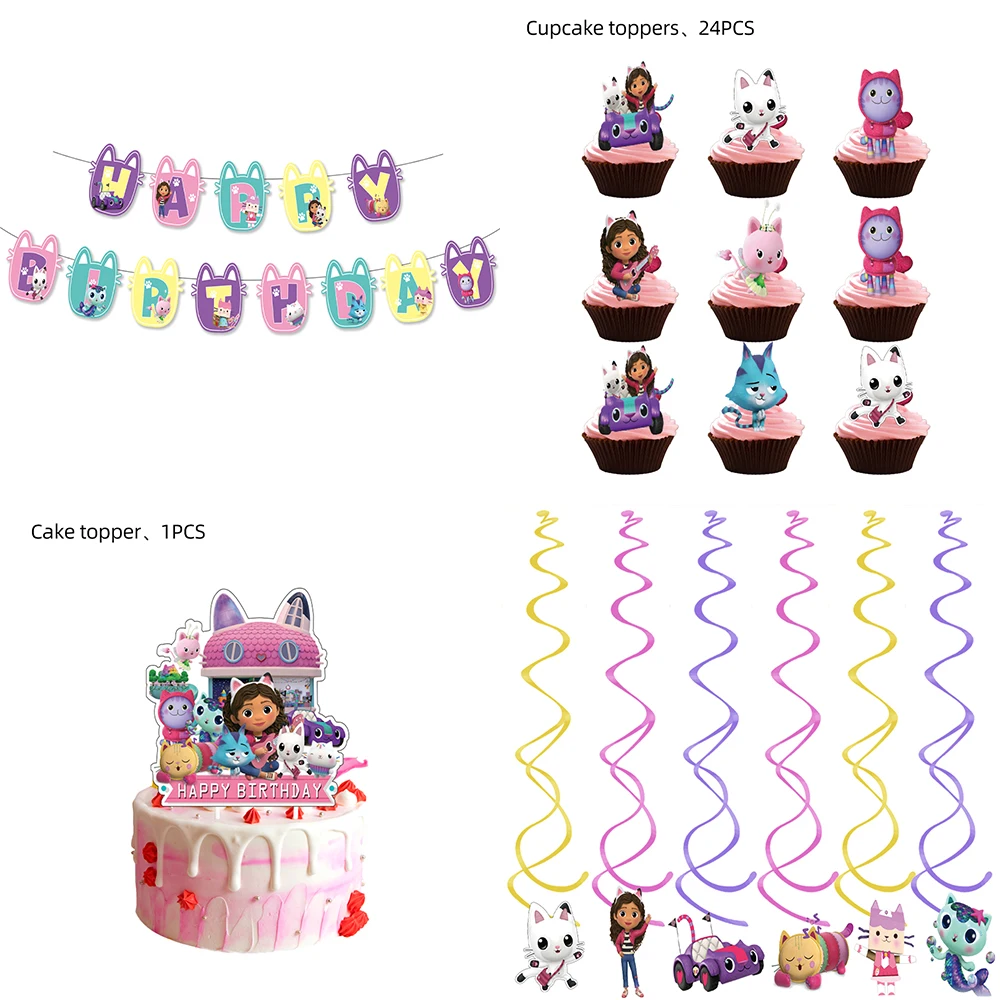 New Gabby Dollhouse tema forniture per feste di compleanno festa di  compleanno per ragazze piatto di carta/tovaglioli/tazze/Banner/palloncino