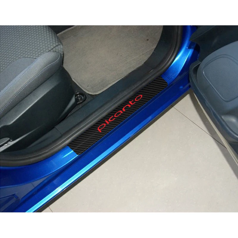 Автомобильная дверная пластина наклейка s Для Kia Picanto из углеродного волокна, автомобильная наклейка на порог, прикрытие потертостей, наклейка против царапин, автомобильные аксессуары - Название цвета: RED X 4PCS