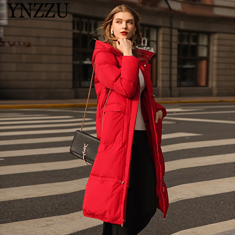 Женский пуховик с капюшоном зима элегантный красный 90% белый утиный пух пальто