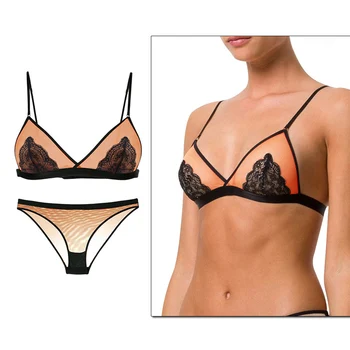 

Sexy Lingerie Set Cotton Thin Sleeping Underwear Transparent Unpadded Bra Girl Seamless Lace Bralette Panties Outfit Comfort