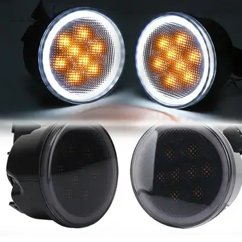 

Combo for 2007-2017 Jeep Wrangler JK JKU Smoke Lens Amber LED Front Turn Signal Light Fender Side Marker Parking Lamp