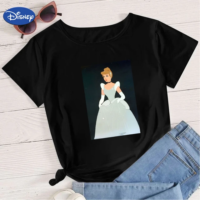 Camiseta de Cenicienta de Disney para mujer, Camiseta corta holgada manga corta, diseño estampado de princesa, negras de animación Hipster _ - AliExpress Mobile