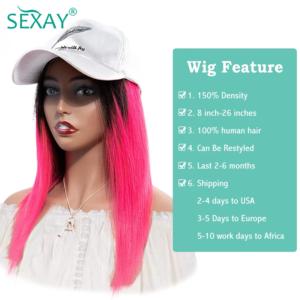 SEXAY, розовый парик, человеческие волосы, 4х4, парики На Шнуровке Для Женщин, малазийские прямые волосы, предварительно окрашенные, розовые, 4*4, 150%, Омбре, человеческие волосы, парик