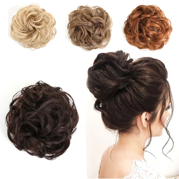 

Lanyi Synthetic Flexible Hair Buns For Women Curly Scrunchy Chignon Elastic Natural Wavy Scrunchies Wrap For Ponytail Extensions