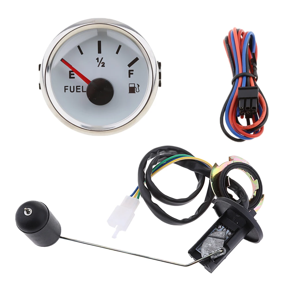 2 inch 52mm 9-32V Pointer Fuel Tank Level Gauge Meter Indicator 0-190ohm with Sensor Kit - Waterproof - White