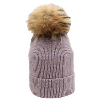 pink Women Beanies Raccoon Fur Pom Poms Wool Hat Beanie Knitted Skullies Fashion Caps Ladies Knit Cap Winter Hats For Women - Цвет: pink