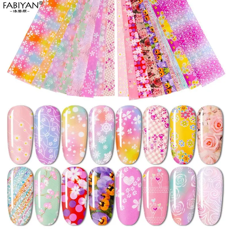 Pastel 16 шт./компл. цветок нейл-арта Стикеры Фольга украшения для маникюра передачу тепла голографические Фольга наклейки лазерного инструмента 4*20 см с разными рисунками - Цвет: Pastel